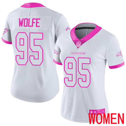 Women Denver Broncos #95 Derek Wolfe Limited White Pink Rush Fashion Football NFL Jersey->women nfl jersey->Women Jersey
